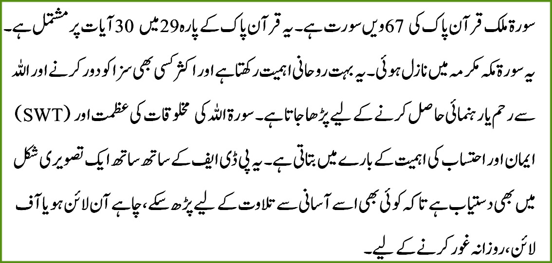 Surah Mulk PDF overview Urdu
