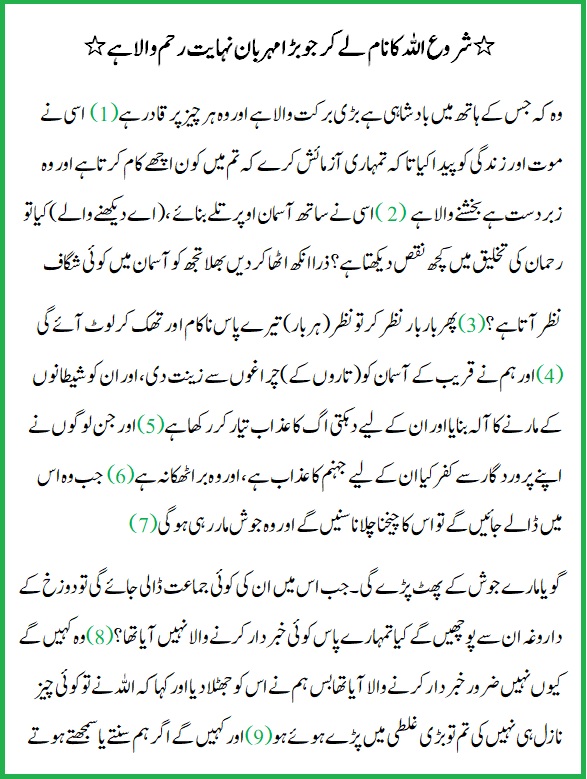 Surah mulk Urdu Translation pg 1